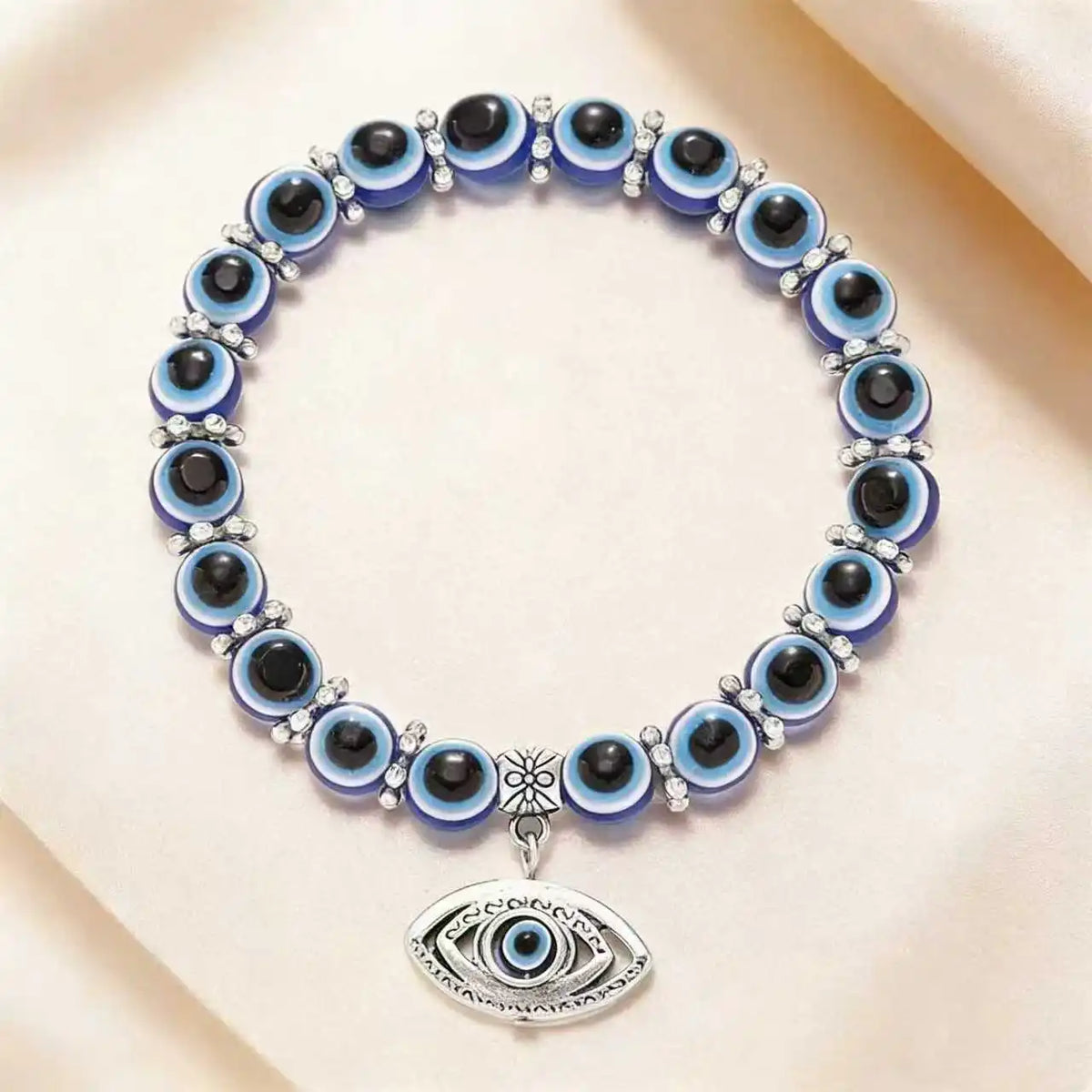 Evil Eye Bracelet, Blue Beaded Butterfly Charm Jewelry