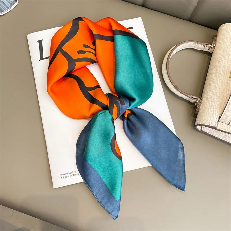 Women's Square Scarf, 70×70cm Printed Satin-Style Headscarf