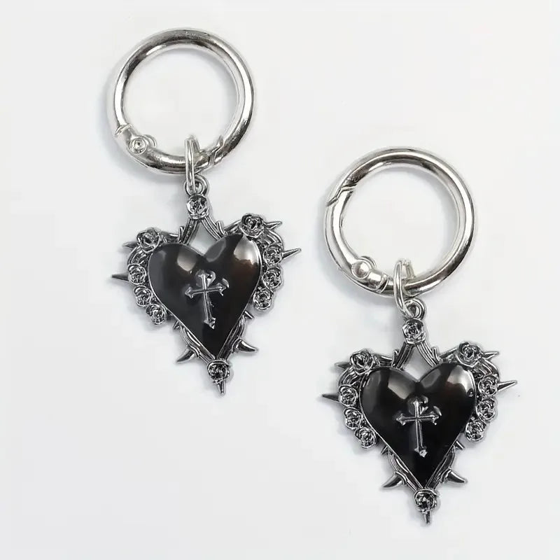 Shoe Charms, Gothic Rose Heart Cross Metal Shoe Pendants 2-Piece