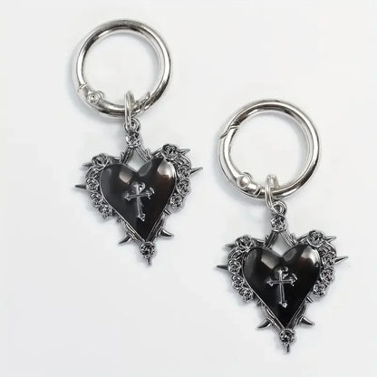 Shoe Charms, Gothic Rose Heart Cross Metal Shoe Pendants 2-Piece