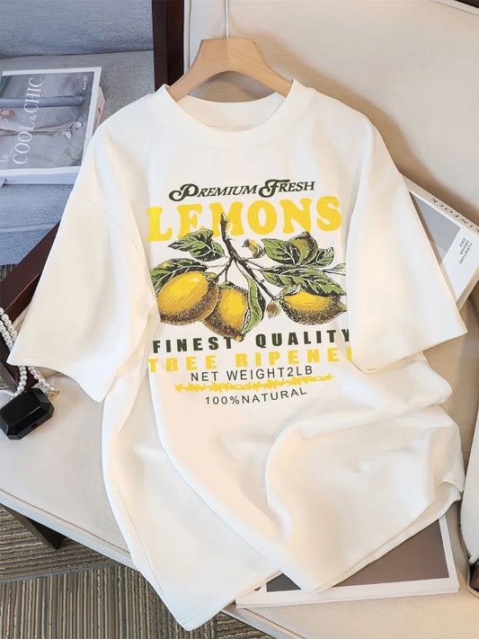 Cotton Fruit Print T-Shirt Loose Casual Short Sleeve