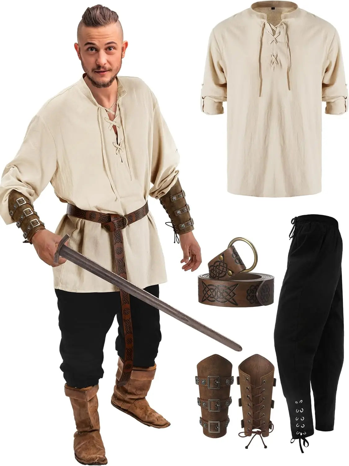 Medieval Costume for Men – Renaissance Pirate Shirt & Pants Set