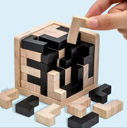 Wooden 3D Puzzle, Interlocking Brain Teaser Toy for Kids