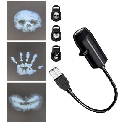 Halloween Projector Light USB 3-Mode Rotating LED Skull Lamp