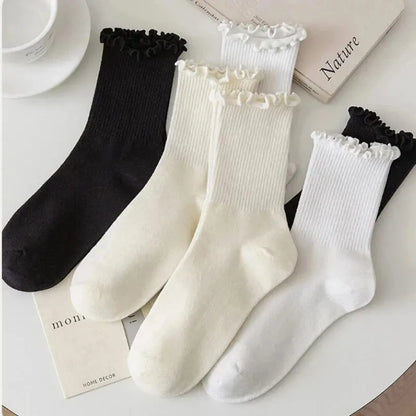 Women’s Ruffle Socks Breathable Mid Tube 5-Pair Set
