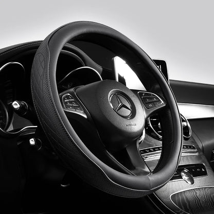 Nappa Leather Steering Wheel Cover Non Slip 14.5-15 Inch