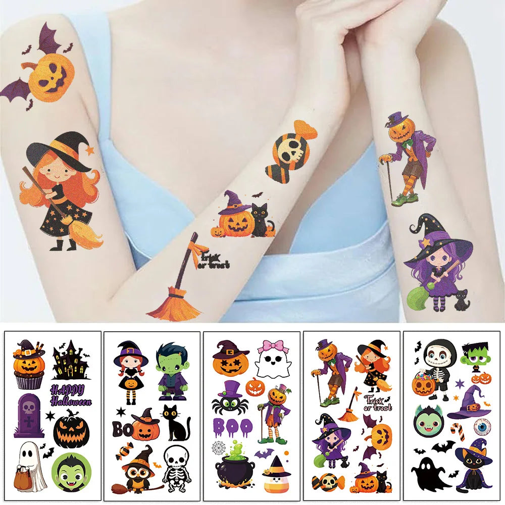 Halloween Temporary Tattoos 10 Sheets Pumpkin Waterproof Stickers