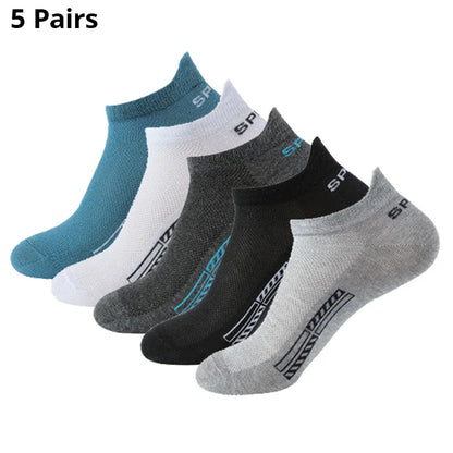 Men's Ankle Socks Breathable Mesh Summer Sports Socks 5-Pair