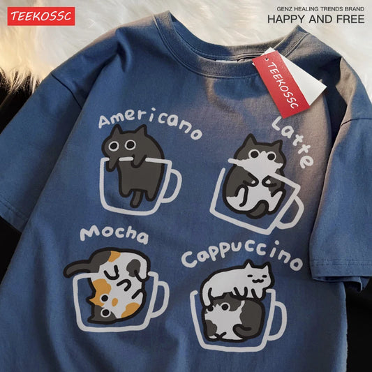 Cat T Shirt  Cotton Graphic Tee for Men, Casual Summer Style