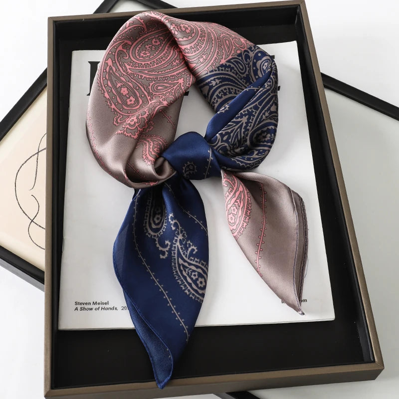 Women’s Square Scarf 70x70cm – Silk Feel Printed Hair Wrap