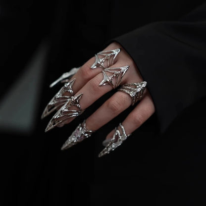 Gothic Bone Ring, Punk Metal Fingertip Jewelry for Cosplay