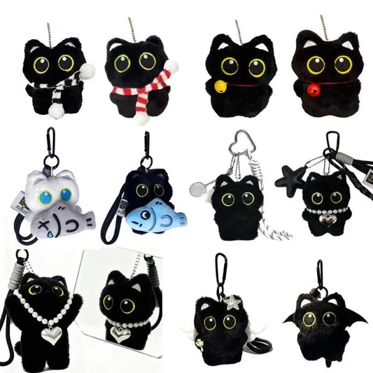 Black Cat Plush Keychain 10cm Cute Bag Charm Pendant