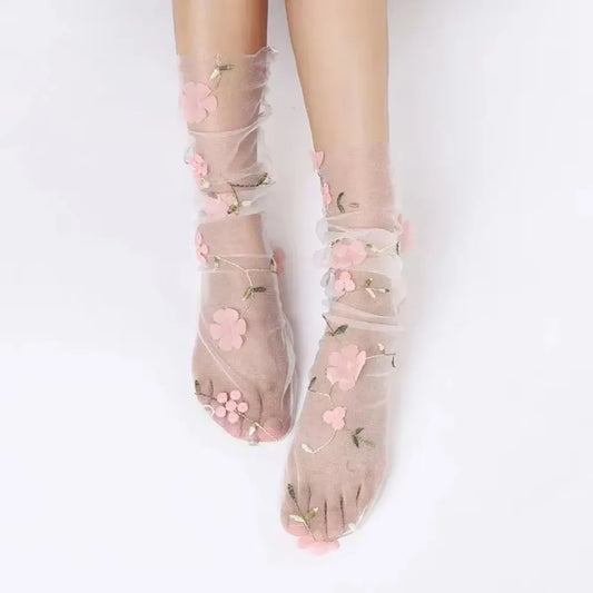 Women's Lace Socks, Sheer Floral Mesh Ankle Socks