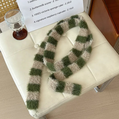 Women’s Winter Scarf – Plush Plaid Long Knit Warm Wrap