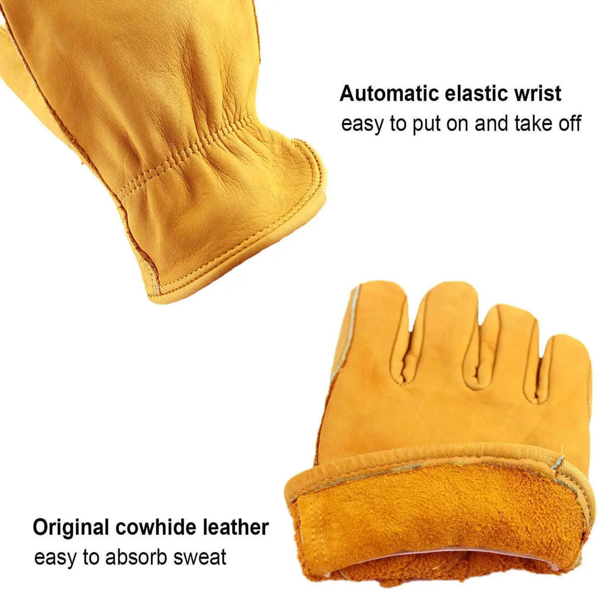 Leather Work Gloves Cowhide Stretch Wrist Safety Gloves