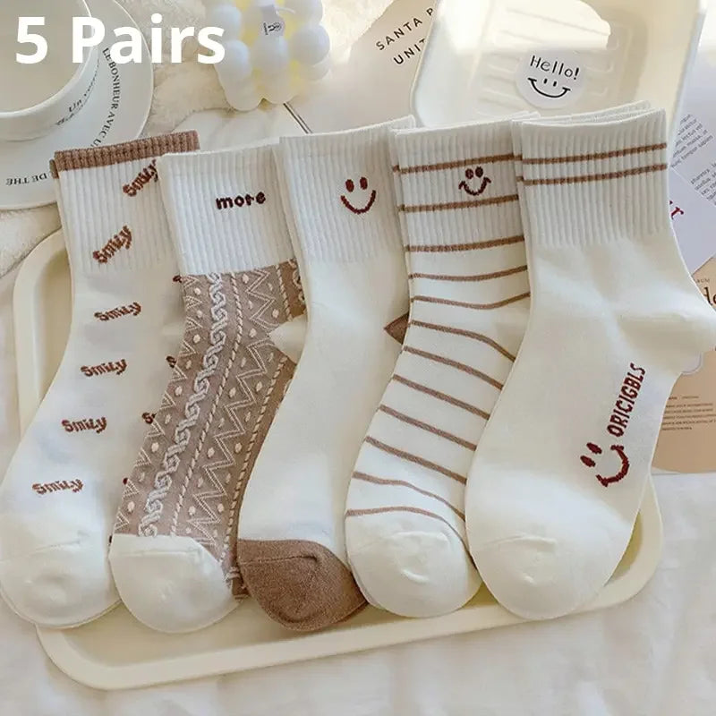 Women's Crew Socks – Cute Patterned Casual Socks 5-Pair Set
