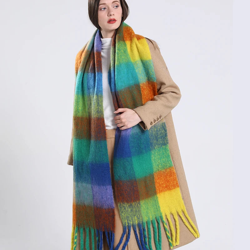 Pashmina Scarf for Women, Warm Plaid Winter Shawl Wrap