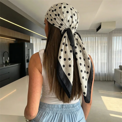 Women’s Square Scarf – Dot Print Silk Feel Head Wrap 90cm