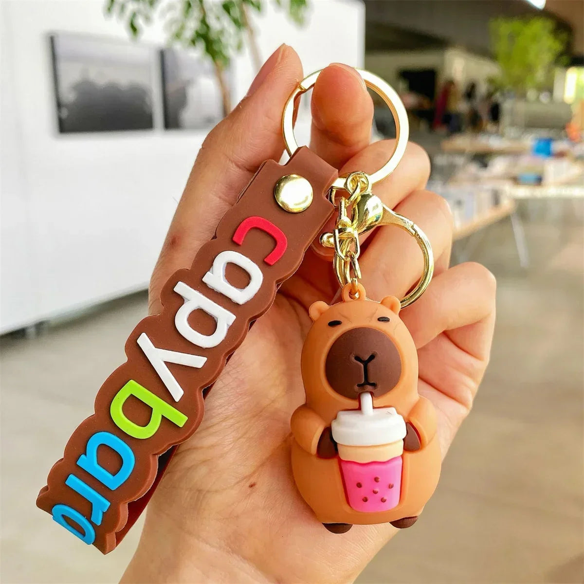 Capybara Keychain Cute Animal Key Ring with Turtle Design