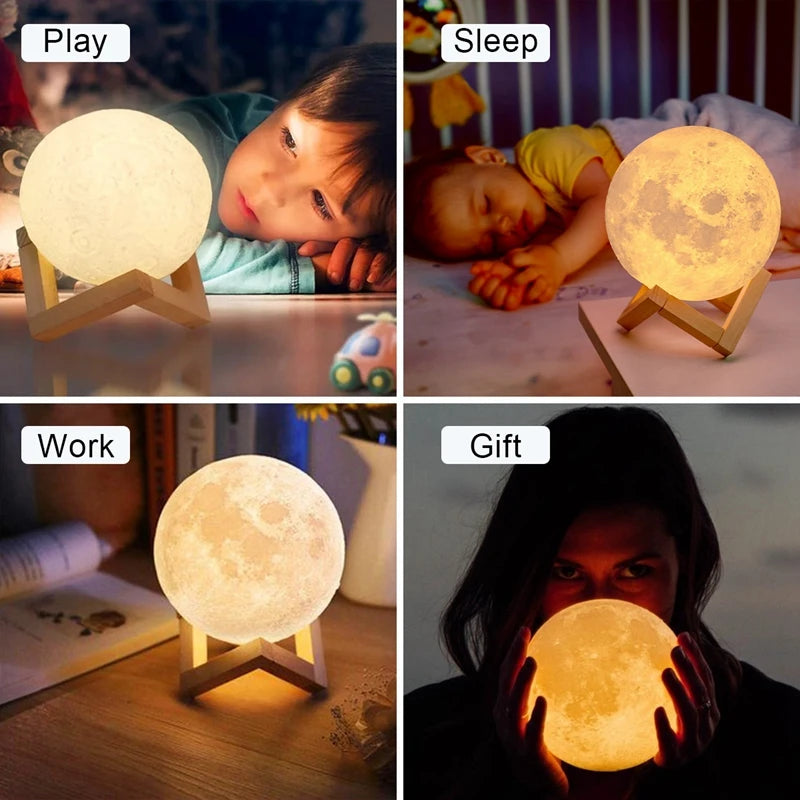 Moon Lamp LED Night Light with Stand for Bedroom Decor