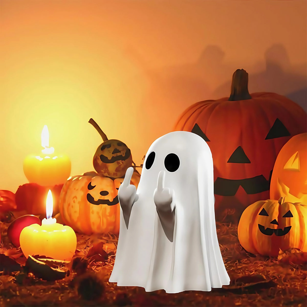 Middle Finger Ghost Statue, Funny Halloween Tabletop Decor
