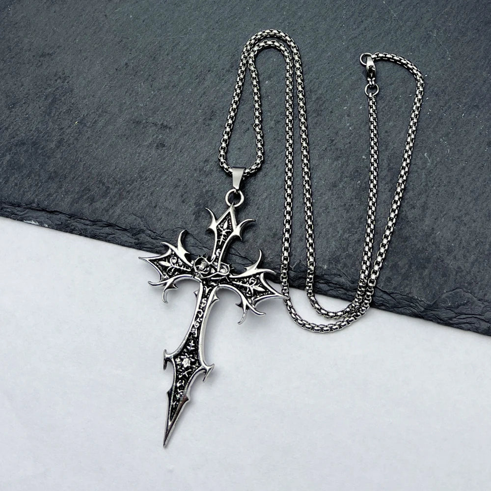 Cross Pendant Necklace, Gothic Double-Sided Punk Jewelry