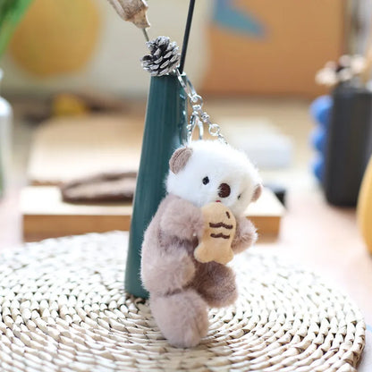 Otter Plush Keychain Cute Animal Bag Charm with Fish