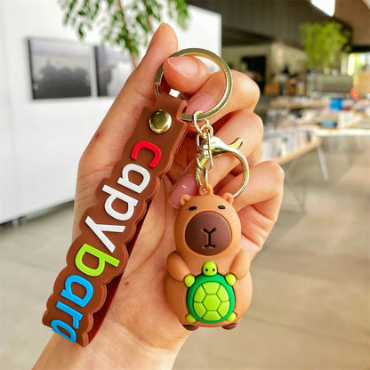 Capybara Keychain Cute Animal Key Ring with Turtle Design