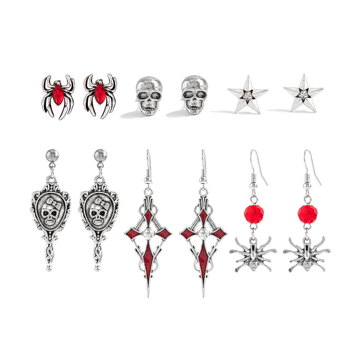 Halloween Gothic Earrings, Red Crystal Skull Drop Jewelry
