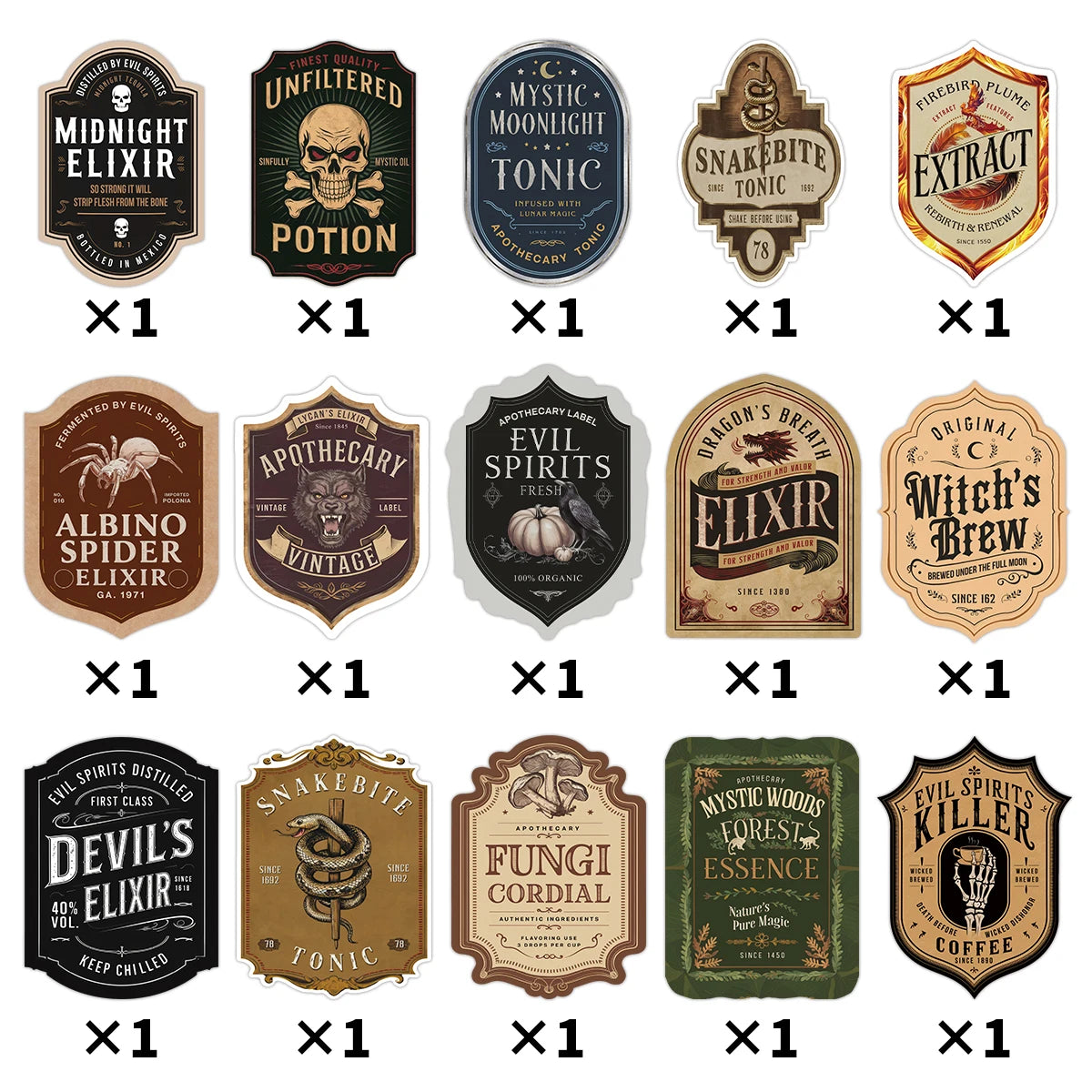 Halloween Bottle Label Stickers, 15-Piece Potion Decor Set