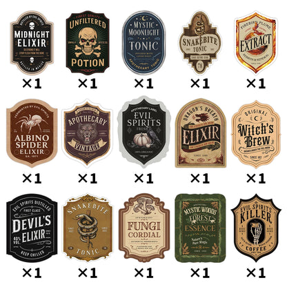 Halloween Bottle Label Stickers, 15-Piece Potion Decor Set