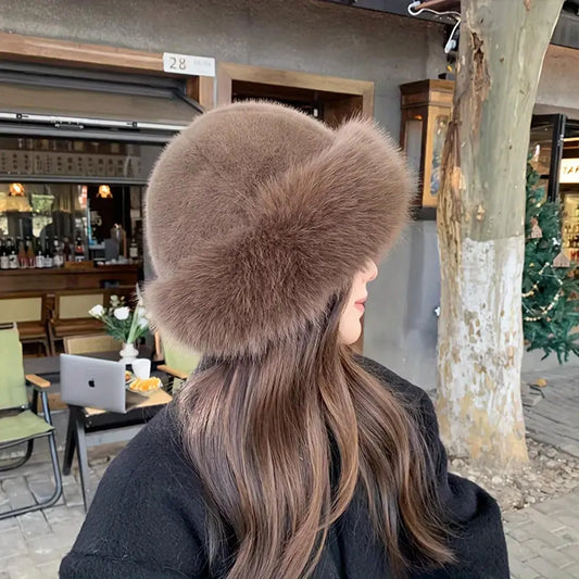 Women's Winter Fur Hat Warm Fluffy Outdoor Ski Cap
