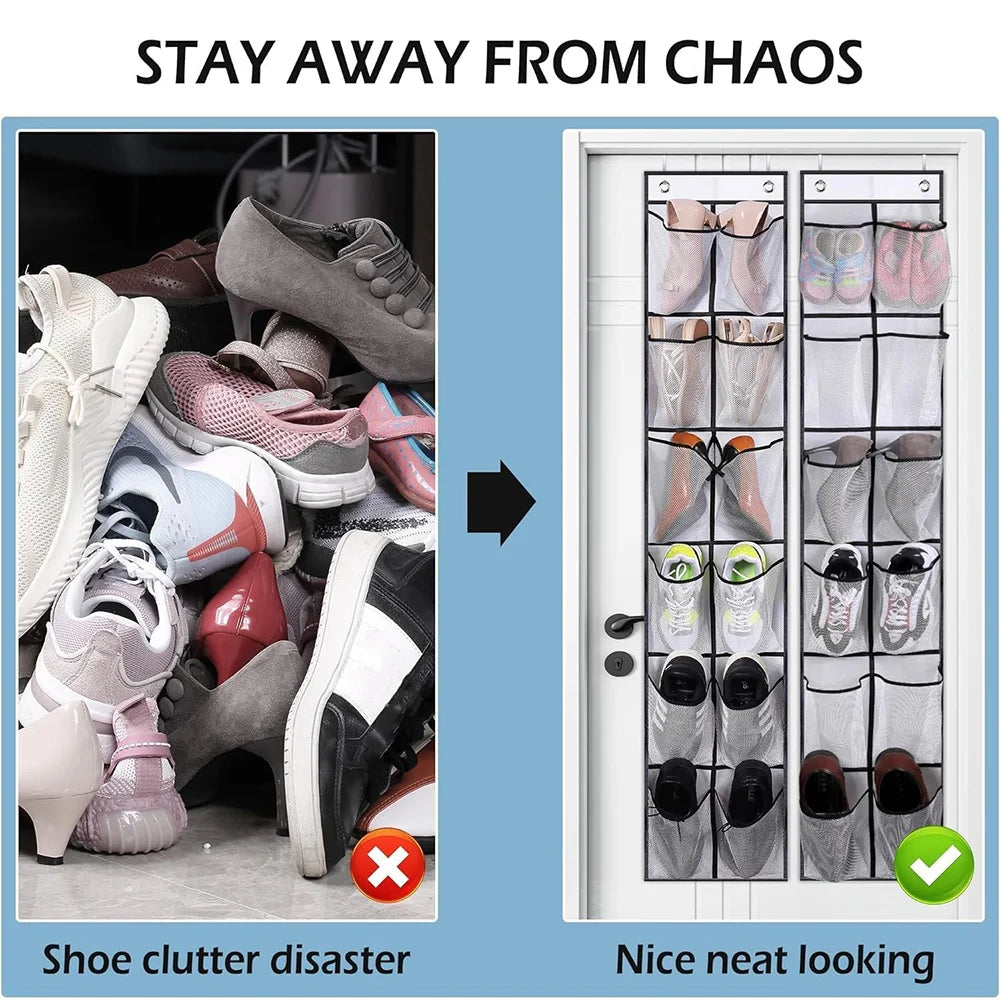 Over the Door Shoe Organizer with 12 Mesh Pockets and Hooks