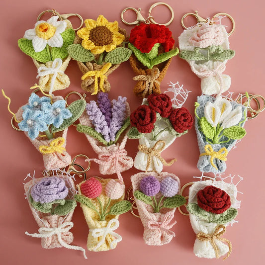 Flower Keychain Cute Crochet Floral Keyring for Bags and Gifts