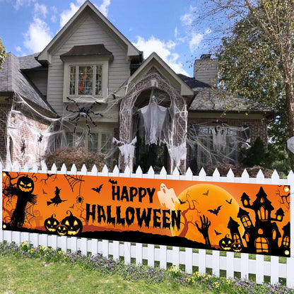 Halloween Outdoor Banner – Pumpkin and Bat Party Decoration