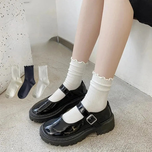 Women’s Ruffle Socks Breathable Mid Tube 5-Pair Set