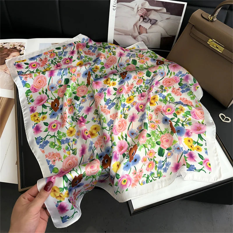 Women's Square Scarf, 70×70cm Printed Satin-Style Headscarf