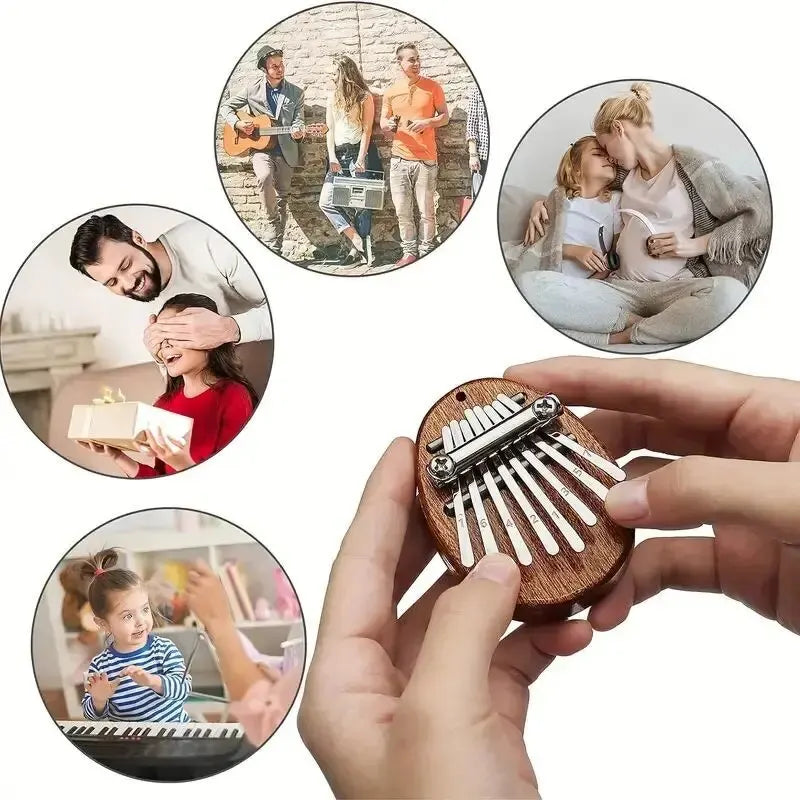Mini Kalimba 8 Key Wooden Thumb Piano with Pendant Chain