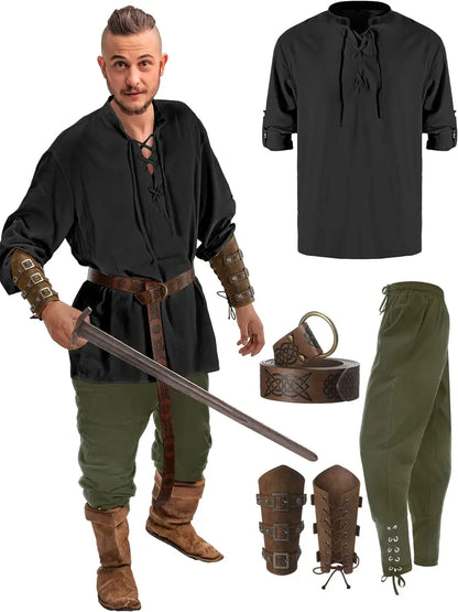 Medieval Costume for Men – Renaissance Pirate Shirt & Pants Set