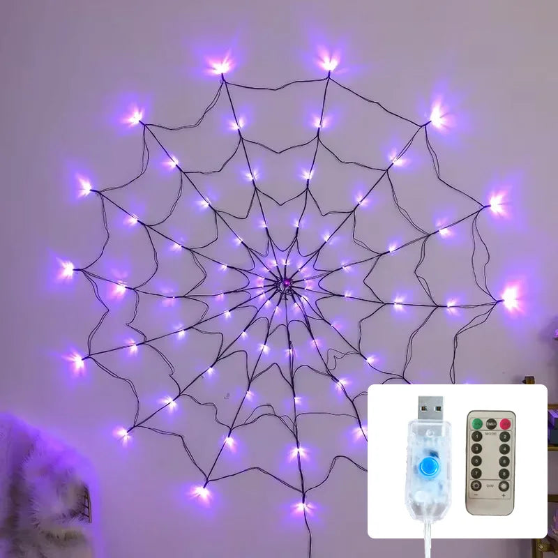 Halloween Spider Web Lights, Colorful LED String Decoration