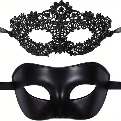 Masquerade Mask – 2-Piece Black Lace Set for Halloween Parties