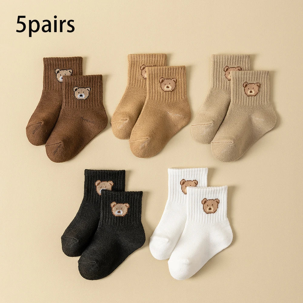 Baby Socks 5/10 Pairs, Soft Breathable Toddler Bear Pattern