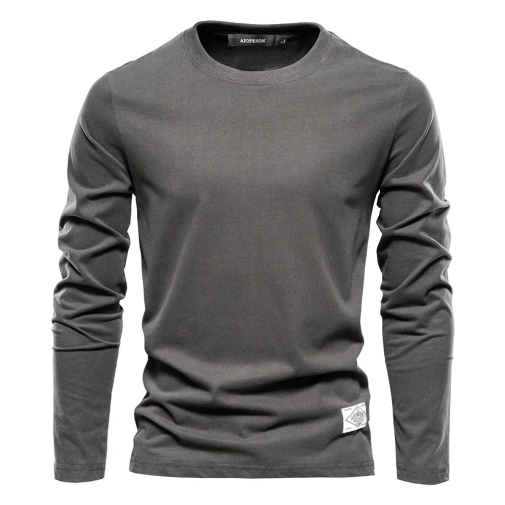 Men's Long Sleeve T-Shirt 100% Cotton Casual O-Neck Top