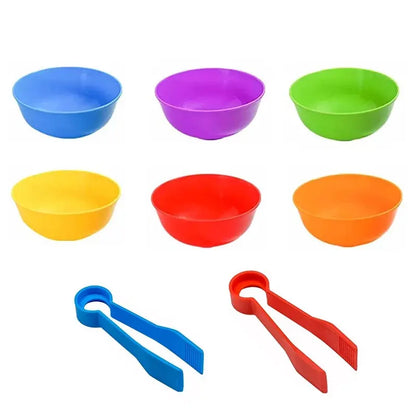 Counting and Sorting Toy with Pom Poms, Bowls and Tweezers