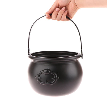 Halloween Cauldron Decoration, Plastic Candy Bucket with Handle
