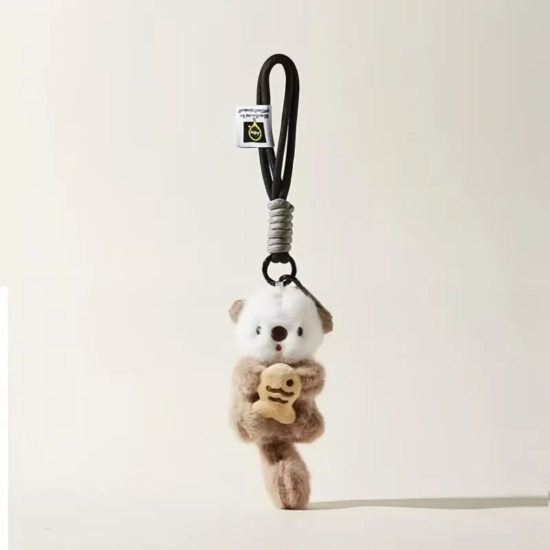 Otter Plush Keychain Cute Animal Bag Charm with Fish