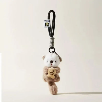 Otter Plush Keychain Cute Animal Bag Charm with Fish