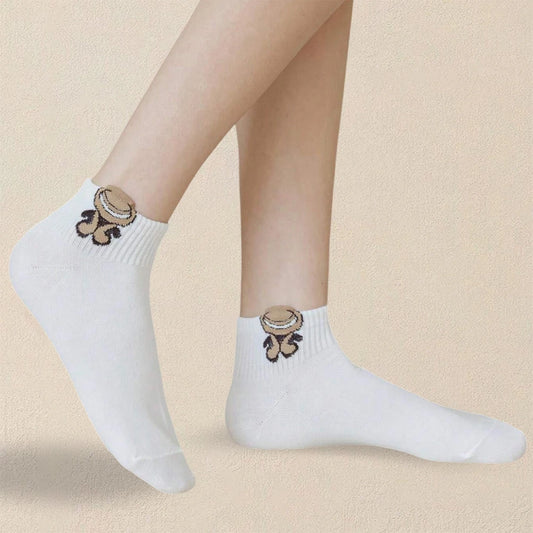 Women's Ankle Socks, Cute Teddy Bear Cartoon Socks 5 Pairs