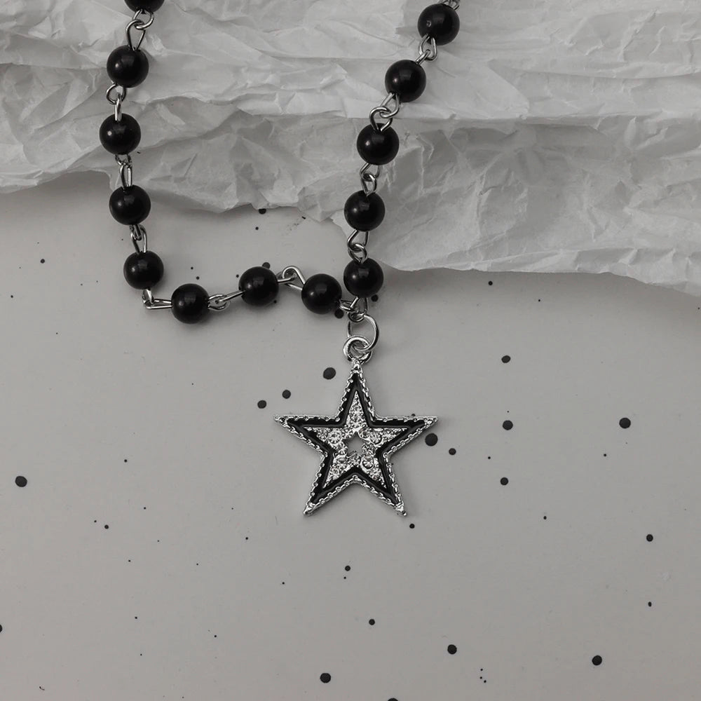 Gothic Pendant Necklace, Y2K Beaded Heart Design for Unisex Style