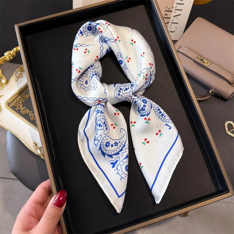 Silk Square Scarf 70x70cm Floral Satin Wrap for Women
